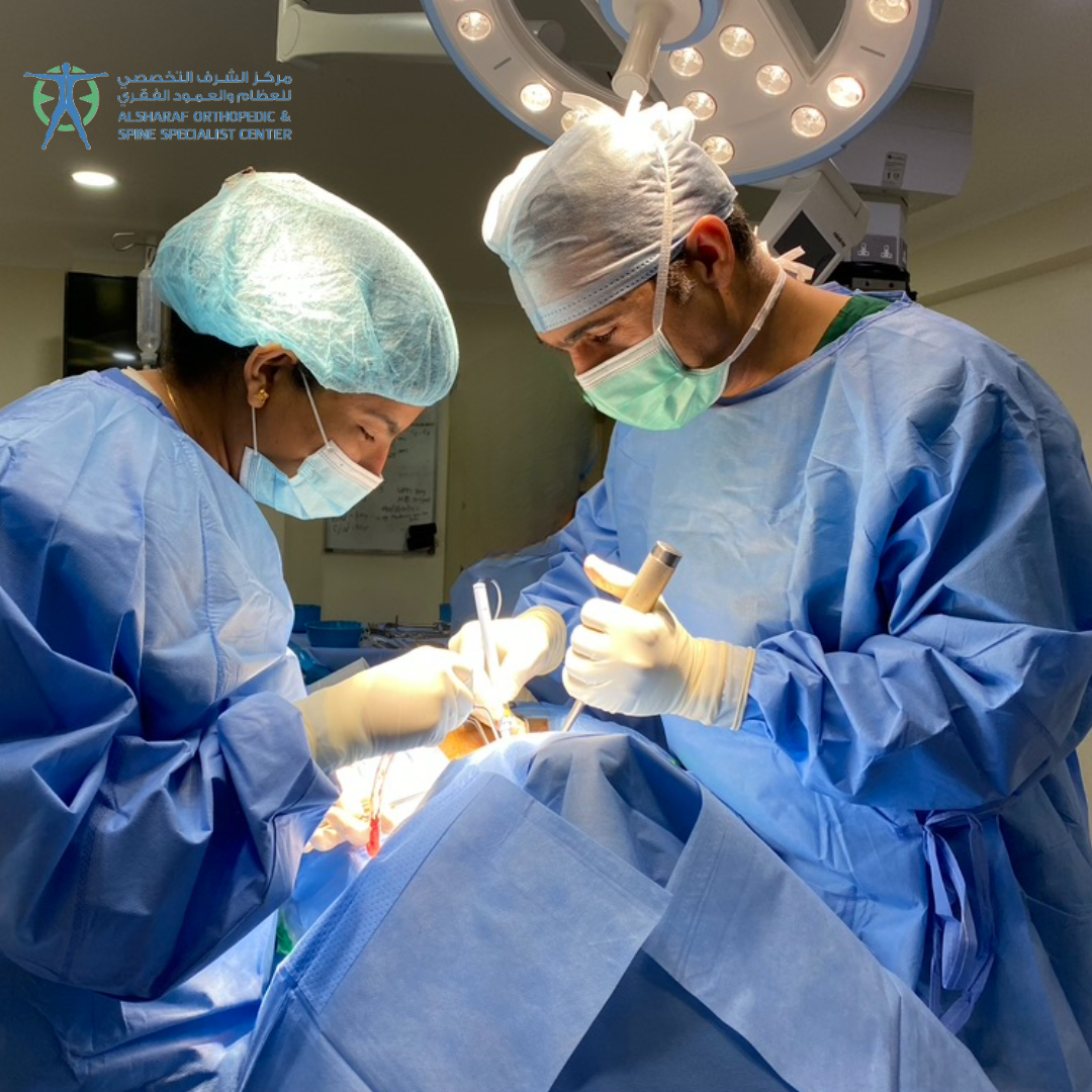 Dr. Yousif Sharaf performing a delicate spine surgery with precision and expertise to ensure the best outcome for the patient.